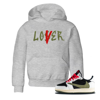 Air Jordan 1 Travis Scott Olive Sneaker Match Tees Loser Lover Sneaker Tees Air Jordan 1 Low x Travis Scott x Olive Sneaker Release Tees Kids Shirts Heather Grey 1
