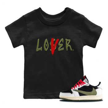 Air Jordan 1 Travis Scott Olive Sneaker Match Tees Loser Lover Sneaker Tees Air Jordan 1 Low x Travis Scott x Olive Sneaker Release Tees Kids Shirts Black 1