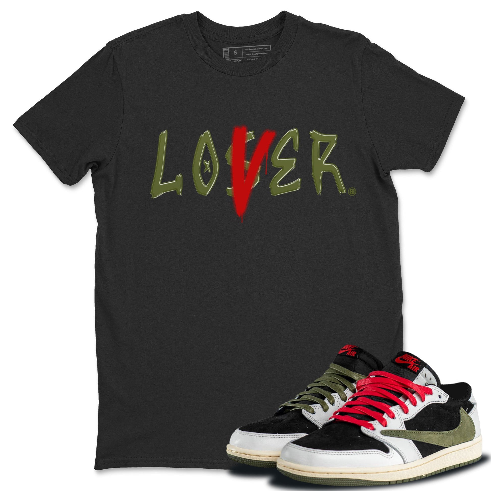 Air Jordan 1 Travis Scott Olive Sneaker Match Tees Loser Lover Sneaker Tees Air Jordan 1 Low x Travis Scott x Olive Sneaker Release Tees Unisex Shirts Black 1