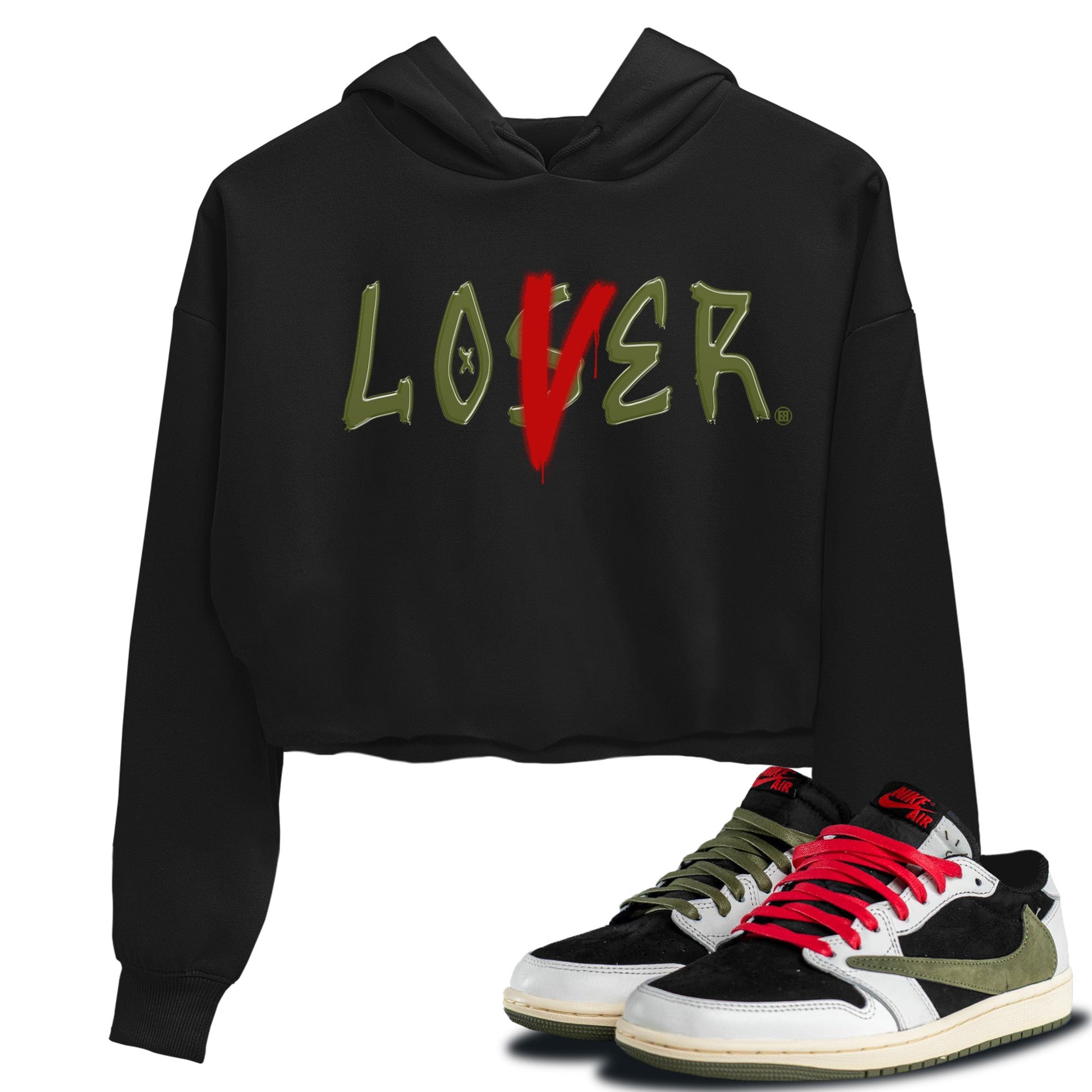 Air Jordan 1 Travis Scott Olive Sneaker Match Tees Loser Lover Sneaker Tees Air Jordan 1 Low x Travis Scott x Olive Sneaker Release Tees Women's Shirts Black 1