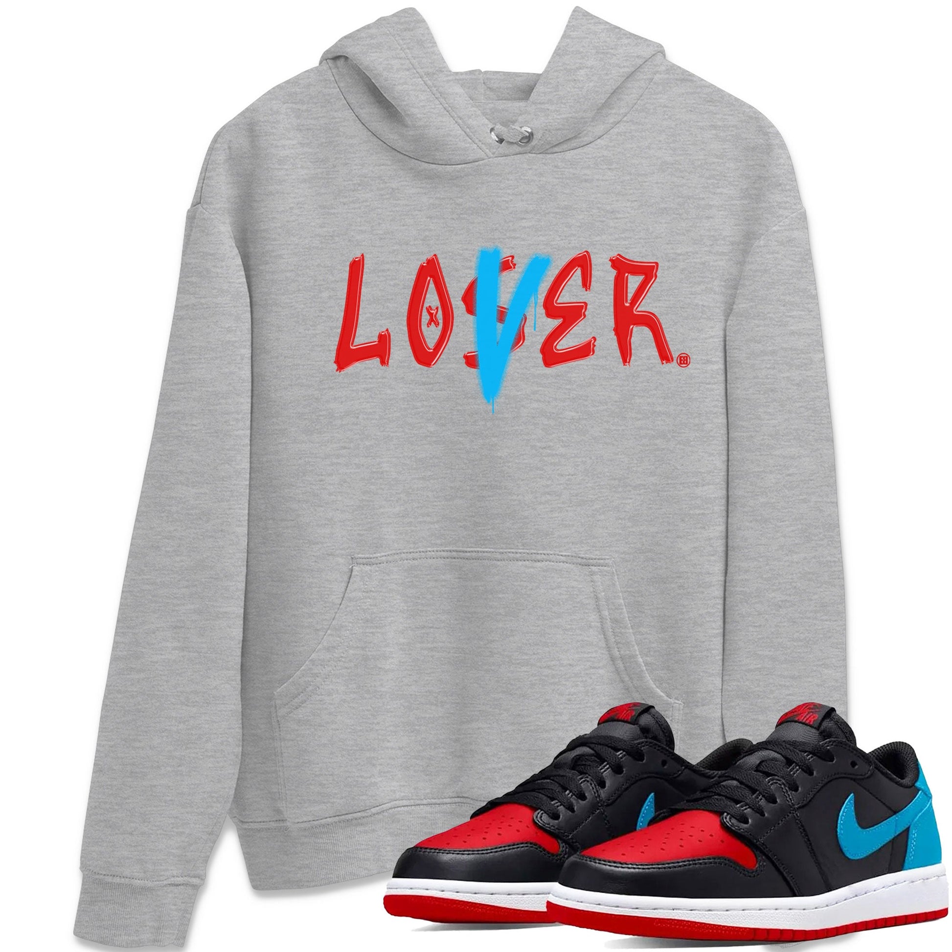 Air Jordan 1 UNC to Chicago Sneaker Match Tees Loser Lover Sneaker Tees Jordan 1 Low OG WMNS UNC to Chicago SNRT Sneaker Release Tees Unisex Shirts Heather Grey 1