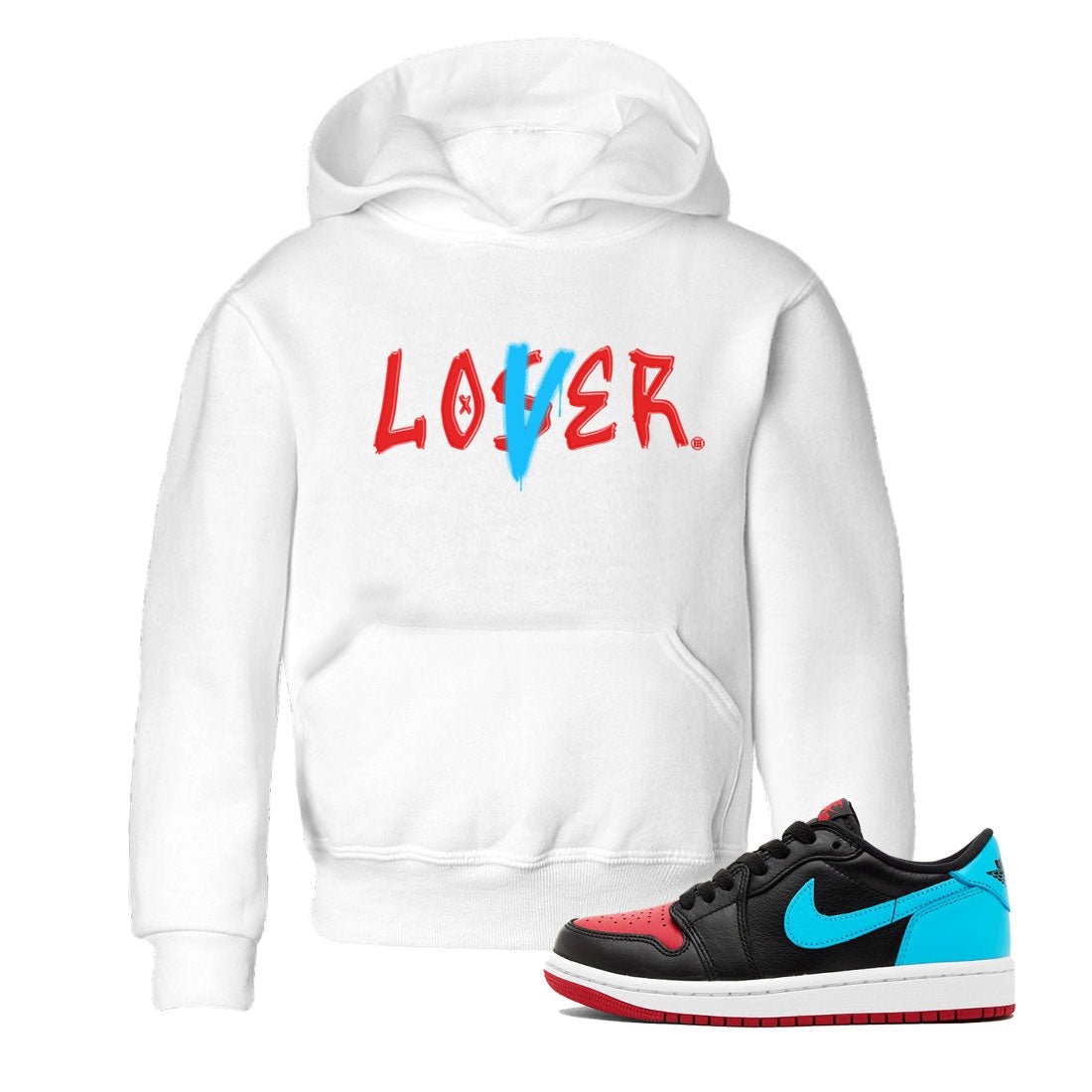 Air Jordan 1 UNC to Chicago Sneaker Match Tees Loser Lover Sneaker Tees Jordan 1 Low OG WMNS UNC to Chicago SNRT Sneaker Release Tees Kids and Baby Youth Shirts White 1