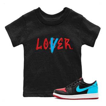 Air Jordan 1 UNC to Chicago Sneaker Match Tees Loser Lover Sneaker Tees Jordan 1 Low OG WMNS UNC to Chicago SNRT Sneaker Release Tees Kids and Baby Youth Shirts Black 1