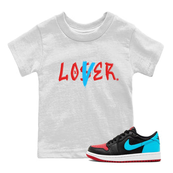 Air Jordan 1 UNC to Chicago Sneaker Match Tees Loser Lover Sneaker Tees Jordan 1 Low OG WMNS UNC to Chicago SNRT Sneaker Release Tees Kids and Baby Youth Shirts White 1