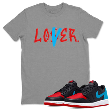 Air Jordan 1 UNC to Chicago Sneaker Match Tees Loser Lover Sneaker Tees Jordan 1 Low OG WMNS UNC to Chicago SNRT Sneaker Release Tees Unisex Shirts Heather Grey 1