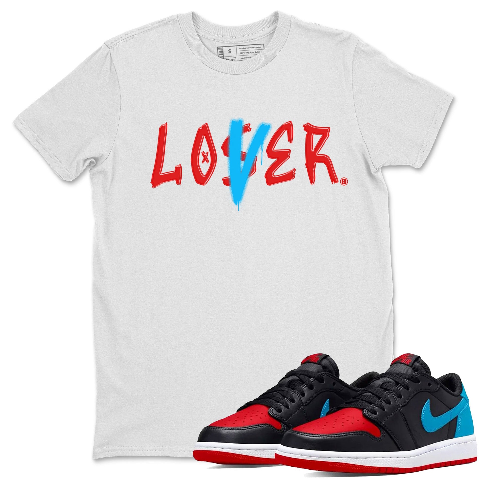 Air Jordan 1 UNC to Chicago Sneaker Match Tees Loser Lover Sneaker Tees Jordan 1 Low OG WMNS UNC to Chicago SNRT Sneaker Release Tees Unisex Shirts White 1