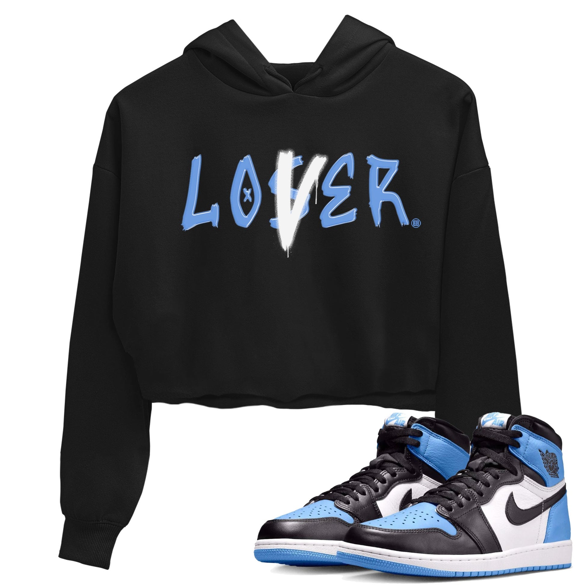 Air Jordan 1 UNC Toe shirt to match jordans Loser Lover sneaker tees Air Jordan 1 Retro High OG UNC Toe SNRT Sneaker Release Tees Black 1 Crop T-Shirt
