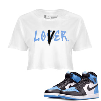 Air Jordan 1 UNC Toe shirt to match jordans Loser Lover sneaker tees Air Jordan 1 Retro High OG UNC Toe SNRT Sneaker Release Tees White 1 Crop T-Shirt