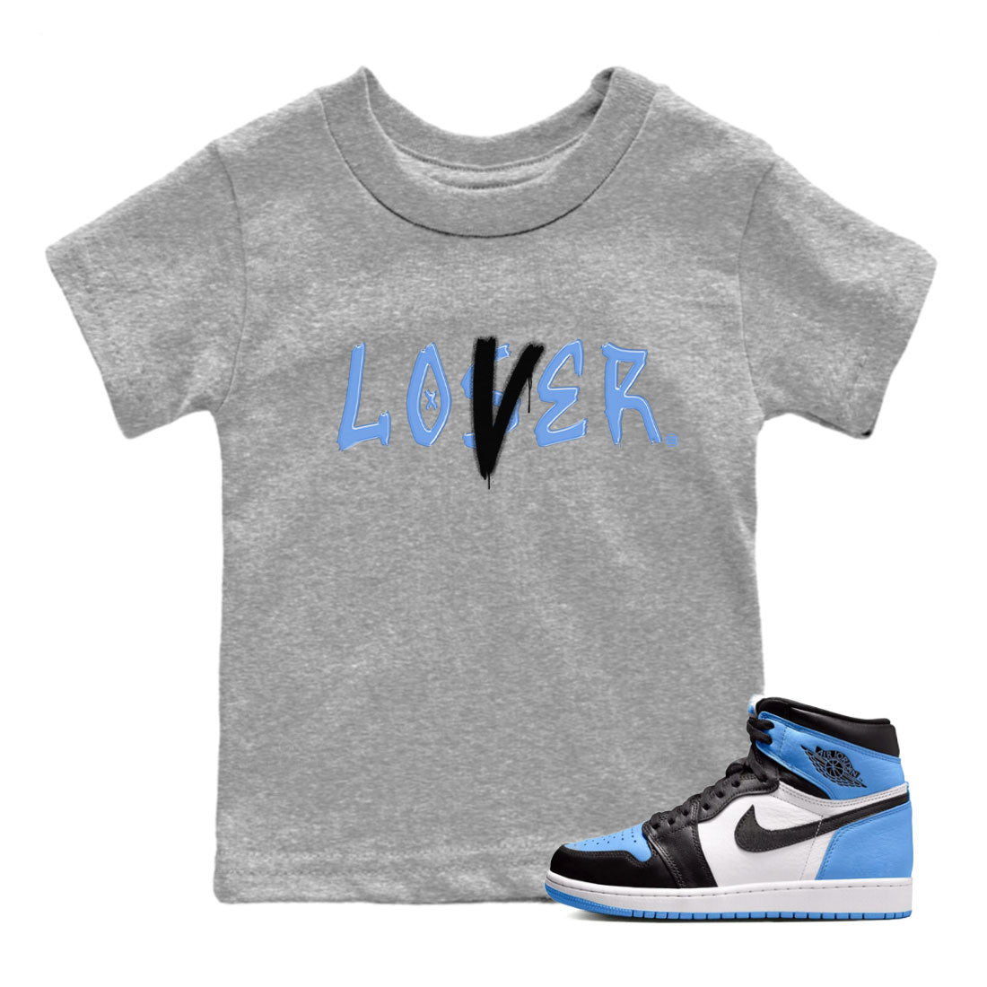 Air Jordan 1 UNC Toe shirt to match jordans Loser Lover sneaker tees Air Jordan 1 Retro High OG UNC Toe SNRT Sneaker Release Tees Baby Toddler Heather Grey 1 T-Shirt
