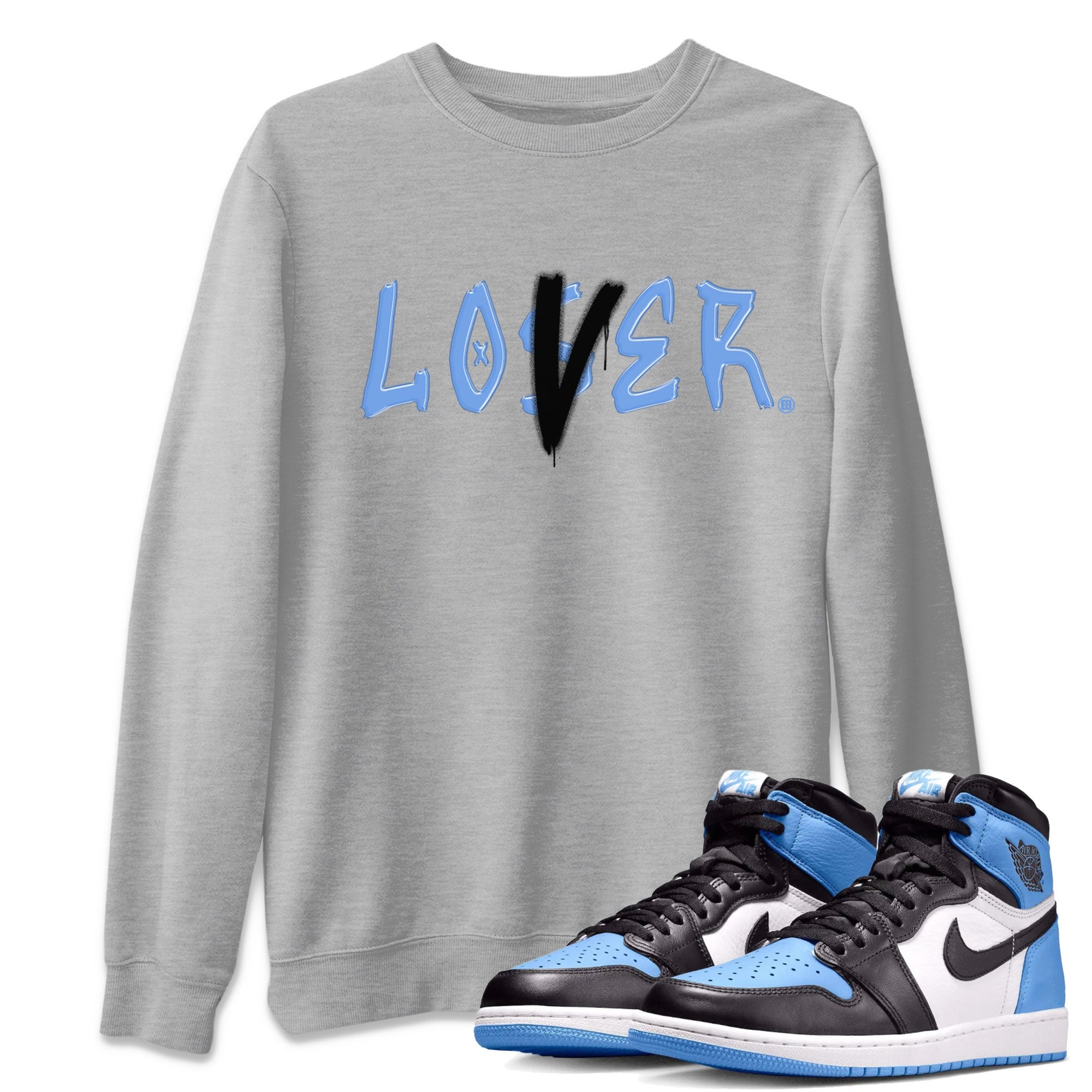 Air Jordan 1 UNC Toe shirt to match jordans Loser Lover sneaker tees Air Jordan 1 Retro High OG UNC Toe SNRT Sneaker Release Tees Unisex Heather Grey 1 T-Shirt