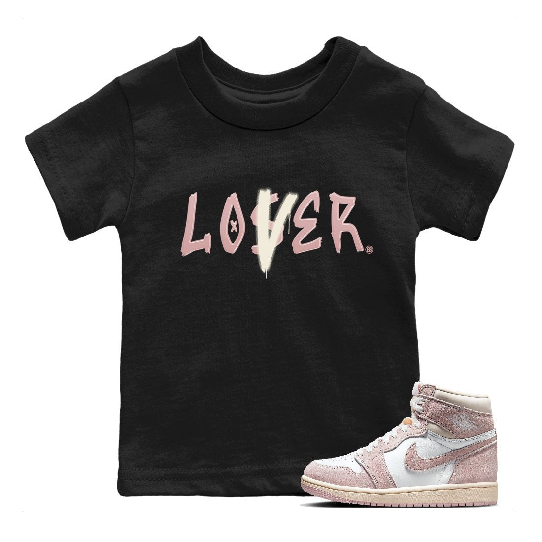 Air Jordan 1 Washed Pink Sneaker Match Tees Loser Lover Sneaker Tees Air Jordan 1 High OG WMNS Washed Pink Sneaker Release Tees Kids Shirts Black 1