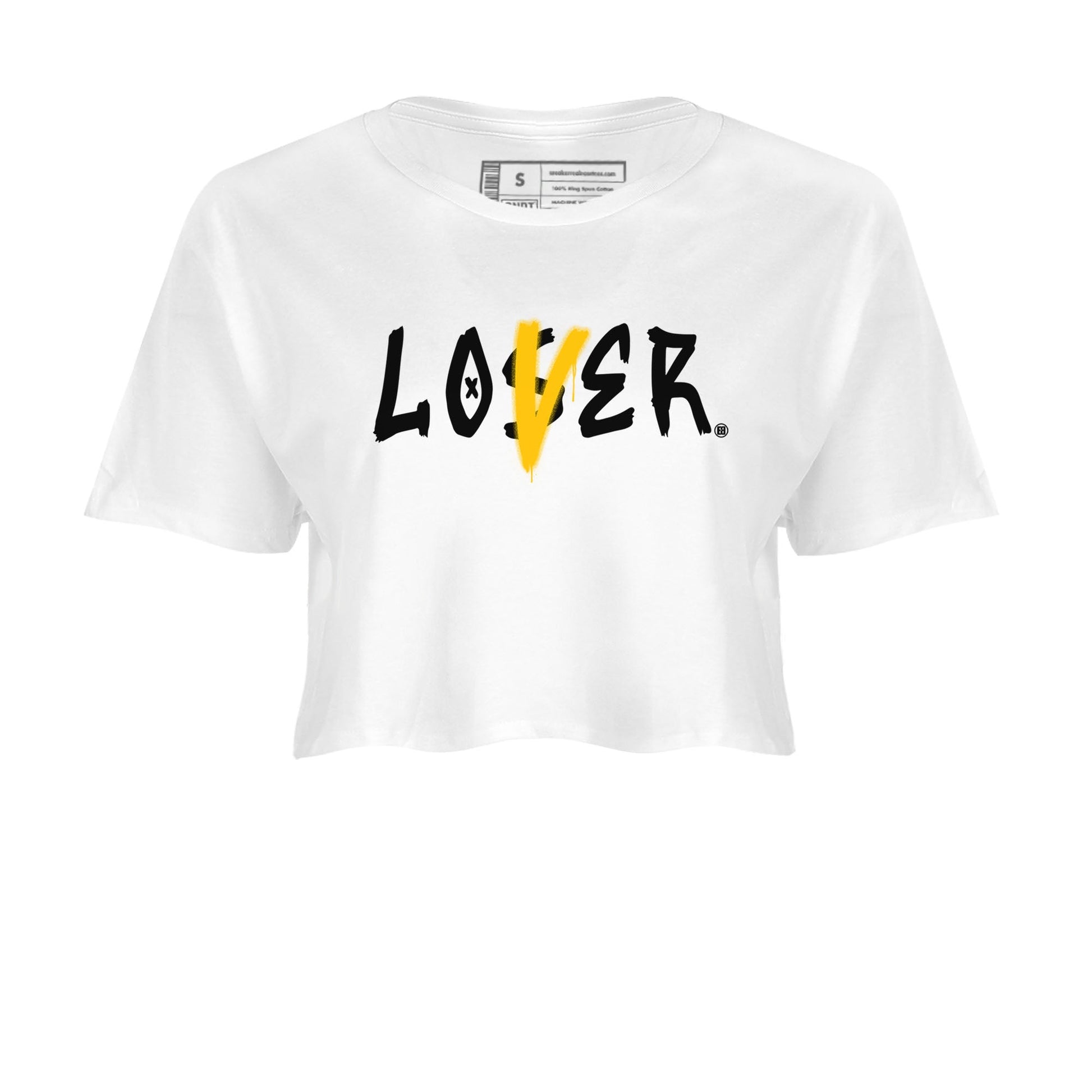 Jordan 1 High OG Yellow Ochre Shirt To Match Jordans Loser Lover Streetwear Fashion Air Jordan 1 Yellow Ochre SNRT Sneaker Release Tees White 2 Women's Crop Tee