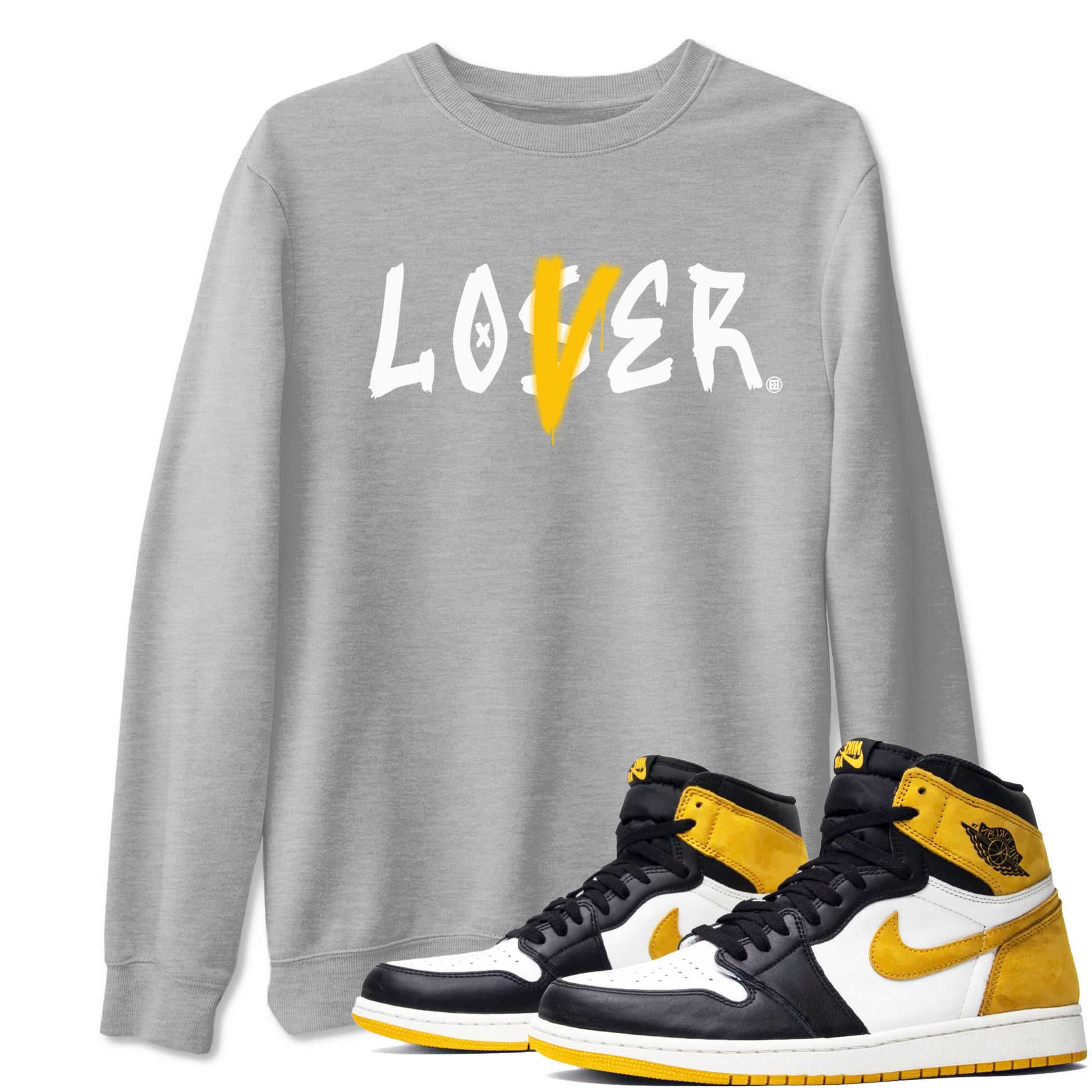 Jordan 1 High OG Yellow Ochre Shirt To Match Jordans Loser Lover Streetwear Fashion Air Jordan 1 Yellow Ochre SNRT Sneaker Release Tees unisex cotton Heather Grey 1 crew neck shirt