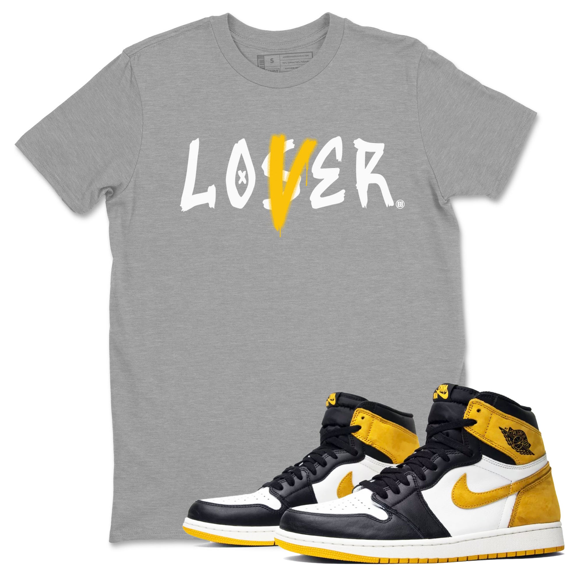 Jordan 1 High OG Yellow Ochre Shirt To Match Jordans Loser Lover Streetwear Fashion Air Jordan 1 Yellow Ochre SNRT Sneaker Release Tees unisex cotton Heather Grey 1 crew neck shirt