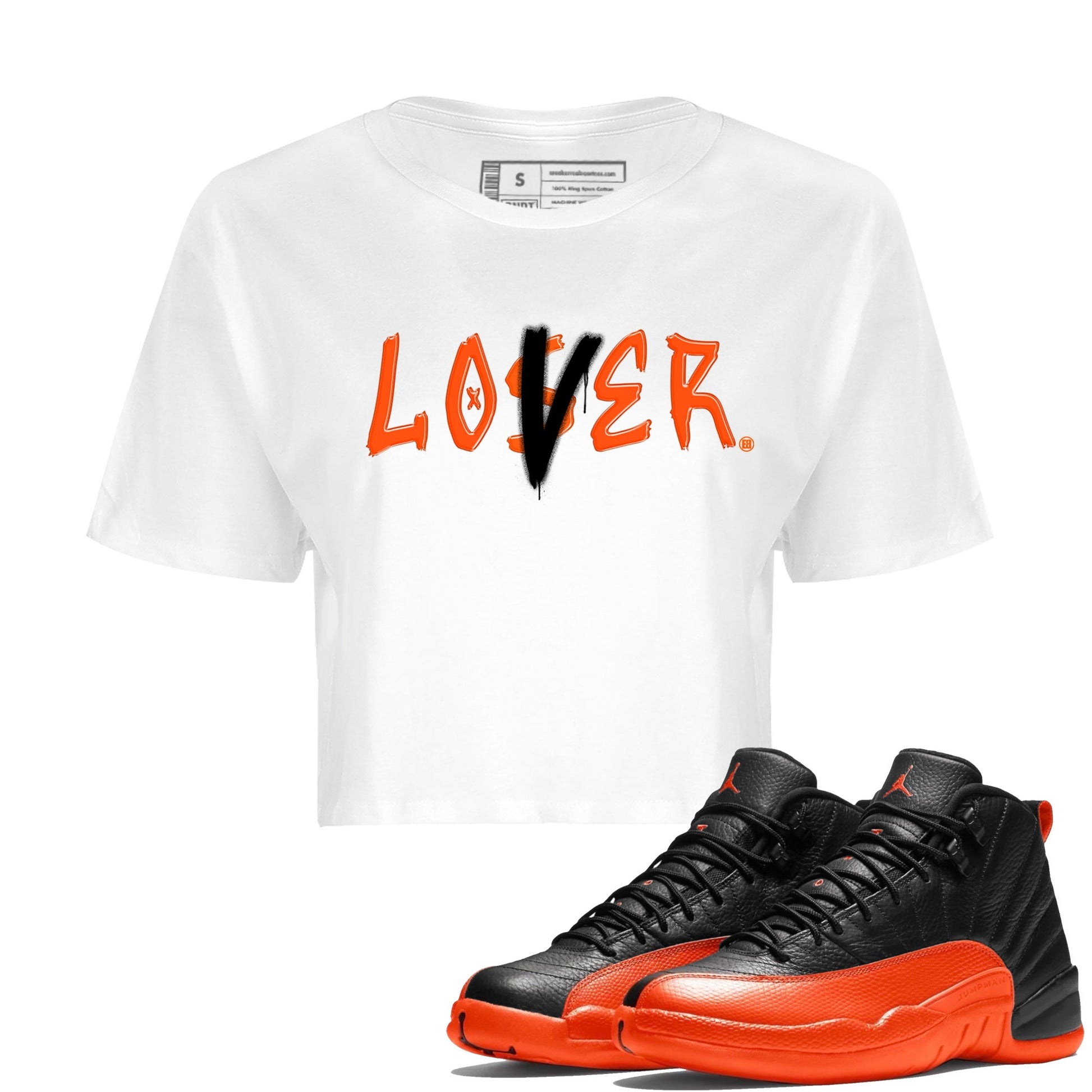 Air Jordan 12 Brilliant Orange Sneaker Match Tees Loser Lover Sneaker Tees 12s Brilliant Orange Tee Women's Shirts White 1