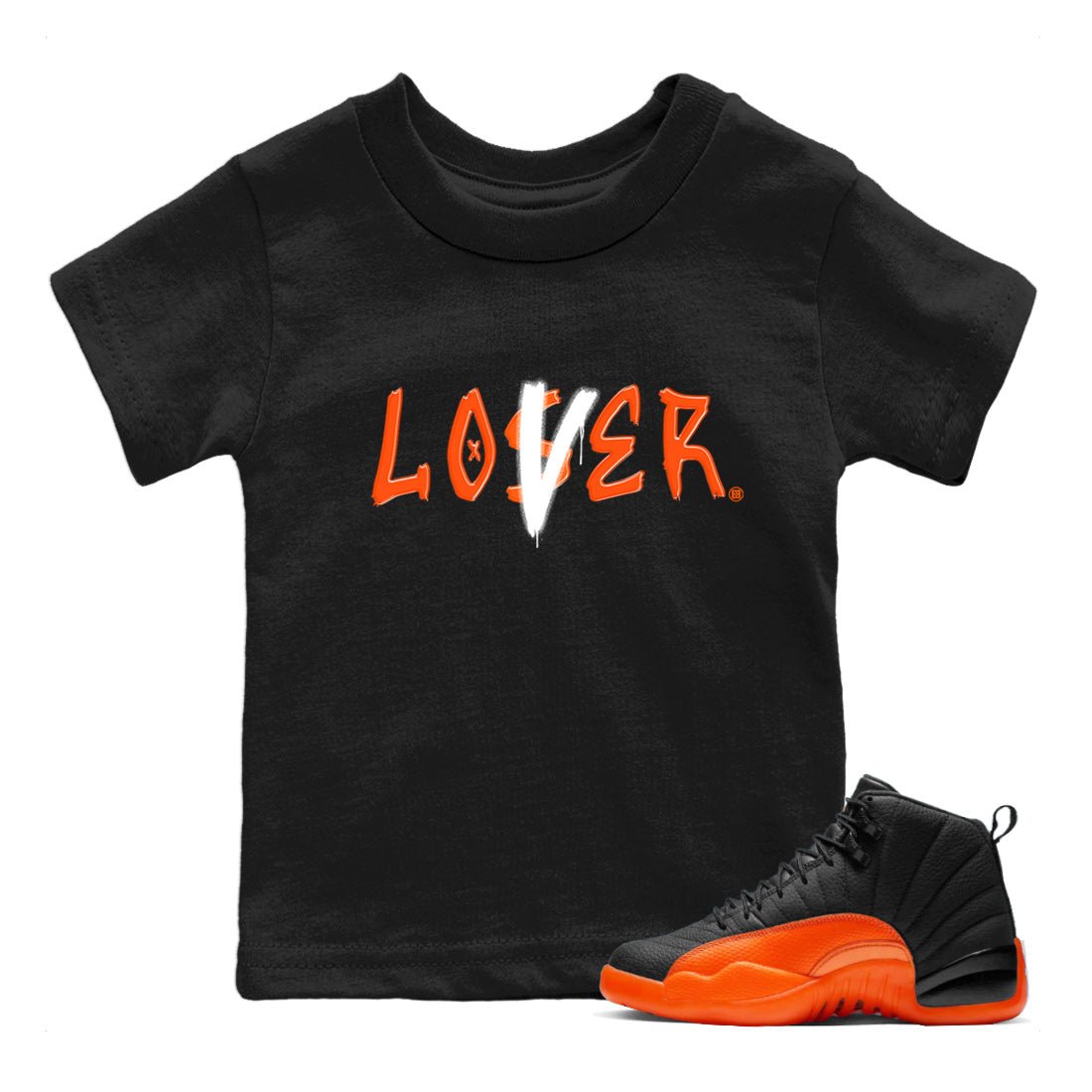 Air Jordan 12 Brilliant Orange Sneaker Match Tees Loser Lover Sneaker Tees 12s Brilliant Orange Tee Kids Shirts Black 1