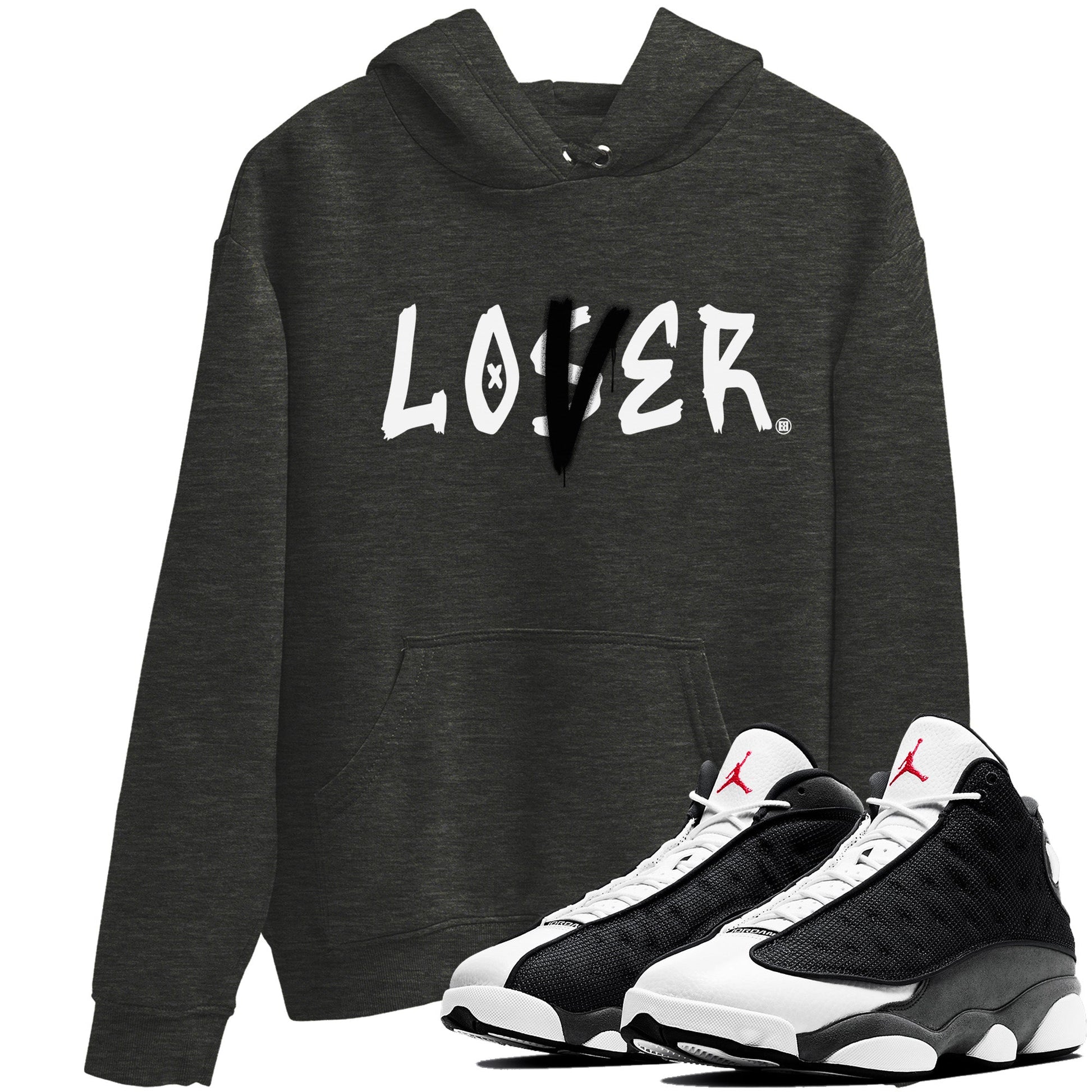 Air Jordan 13 Black Flint Sneaker Match Tees Loser Lover Sneaker Tees Air Jordan 13 Retro Black Flint Sneaker Release Tees Unisex Shirts Charcoal Heather 1