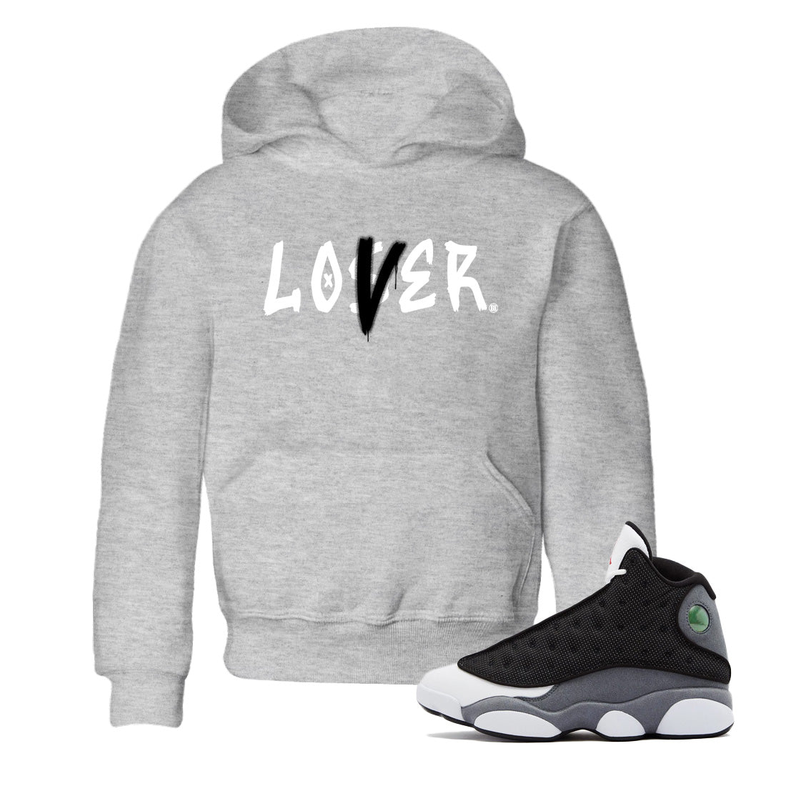Air Jordan 13 Black Flint Sneaker Match Tees Loser Lover Sneaker Tees Air Jordan 13 Retro Black Flint Sneaker Release Tees Kids Shirts Heather Grey 1