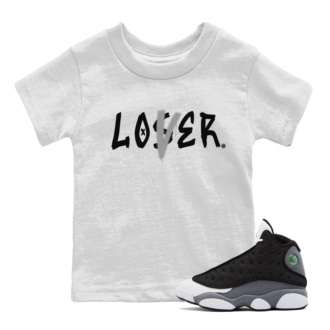 Air Jordan 13 Black Flint Sneaker Match Tees Loser Lover Sneaker Tees Air Jordan 13 Retro Black Flint Sneaker Release Tees Kids Shirts White 1