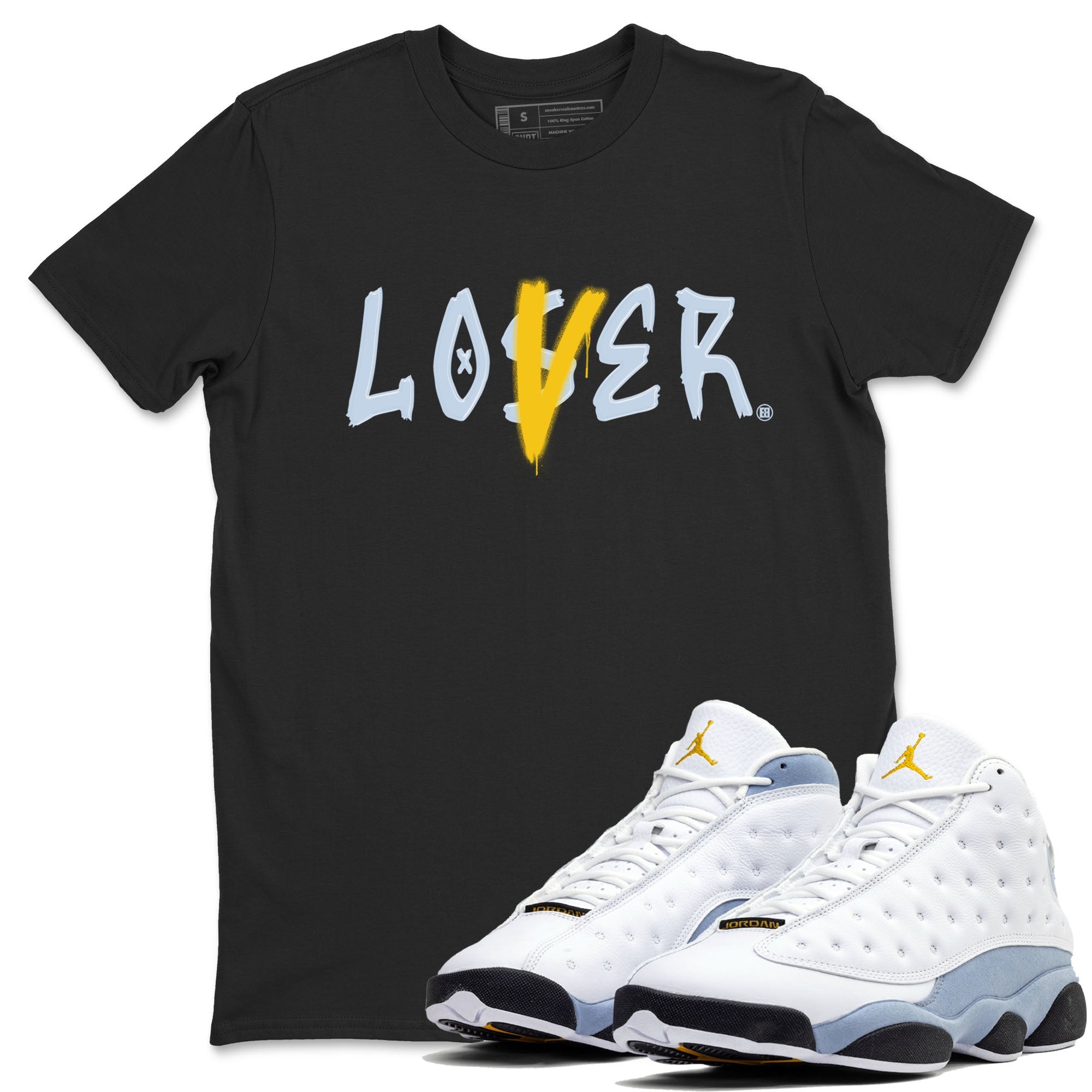 13s Blue Grey shirt to match jordans Loser Lover sneaker tees Air Jordan 13 Retro Blue Grey SNRT Sneaker Release Tees unisex cotton Black 1 crew neck shirt
