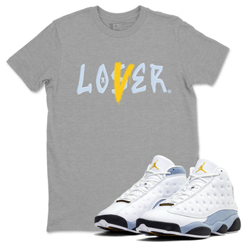 13s Blue Grey shirt to match jordans Loser Lover sneaker tees Air Jordan 13 Retro Blue Grey SNRT Sneaker Release Tees unisex cotton Heather Grey 1 crew neck shirt