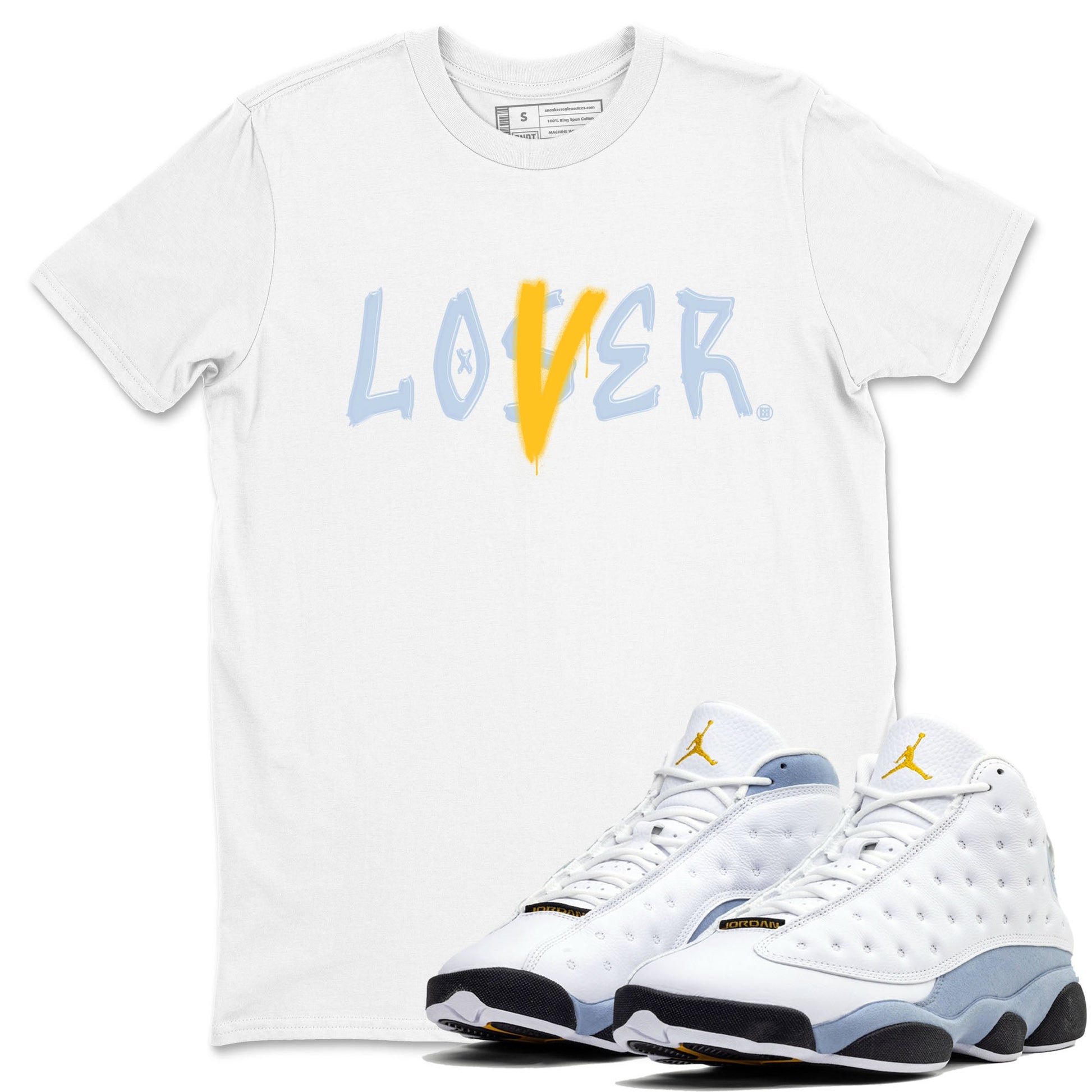13s Blue Grey shirt to match jordans Loser Lover sneaker tees Air Jordan 13 Retro Blue Grey SNRT Sneaker Release Tees unisex cotton White 1 crew neck shirt