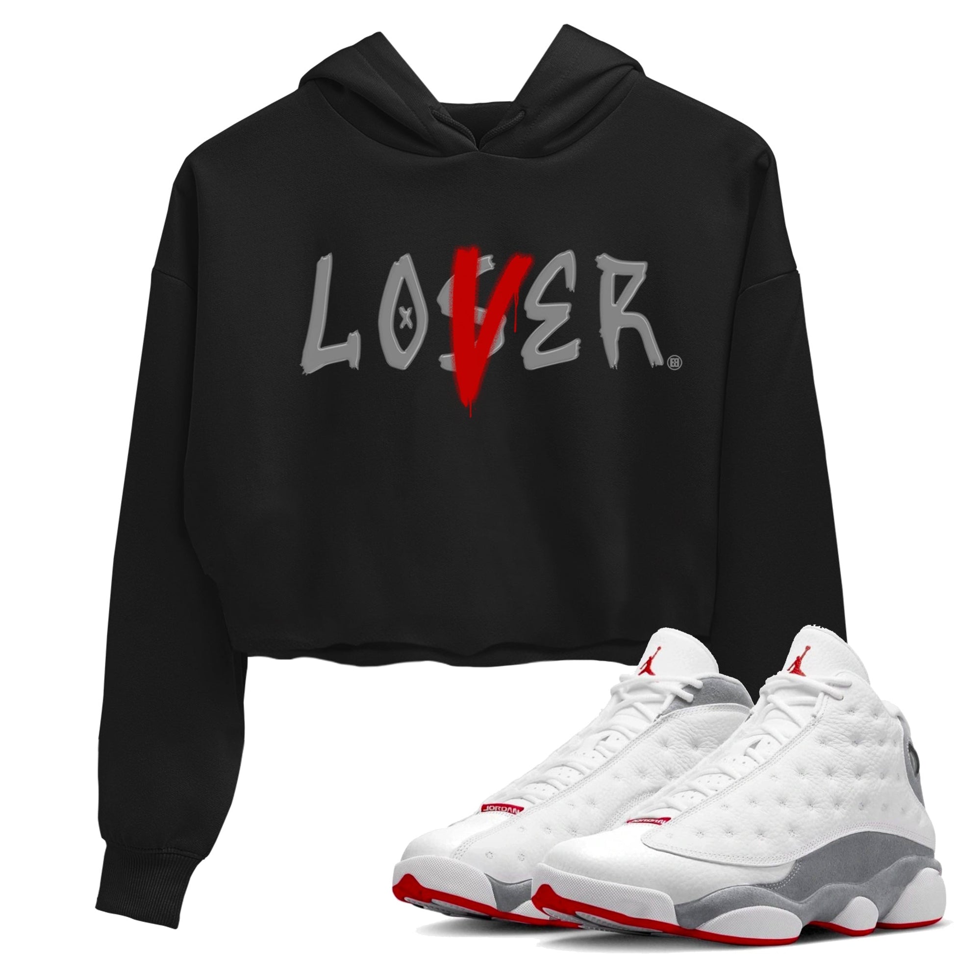 Air Jordan 13 Wolf Grey Sneaker Match Tees Loser Lover Sneaker Tees 13s Wolf Grey SNRT Sneaker Release Tees Women's Shirts Black 1