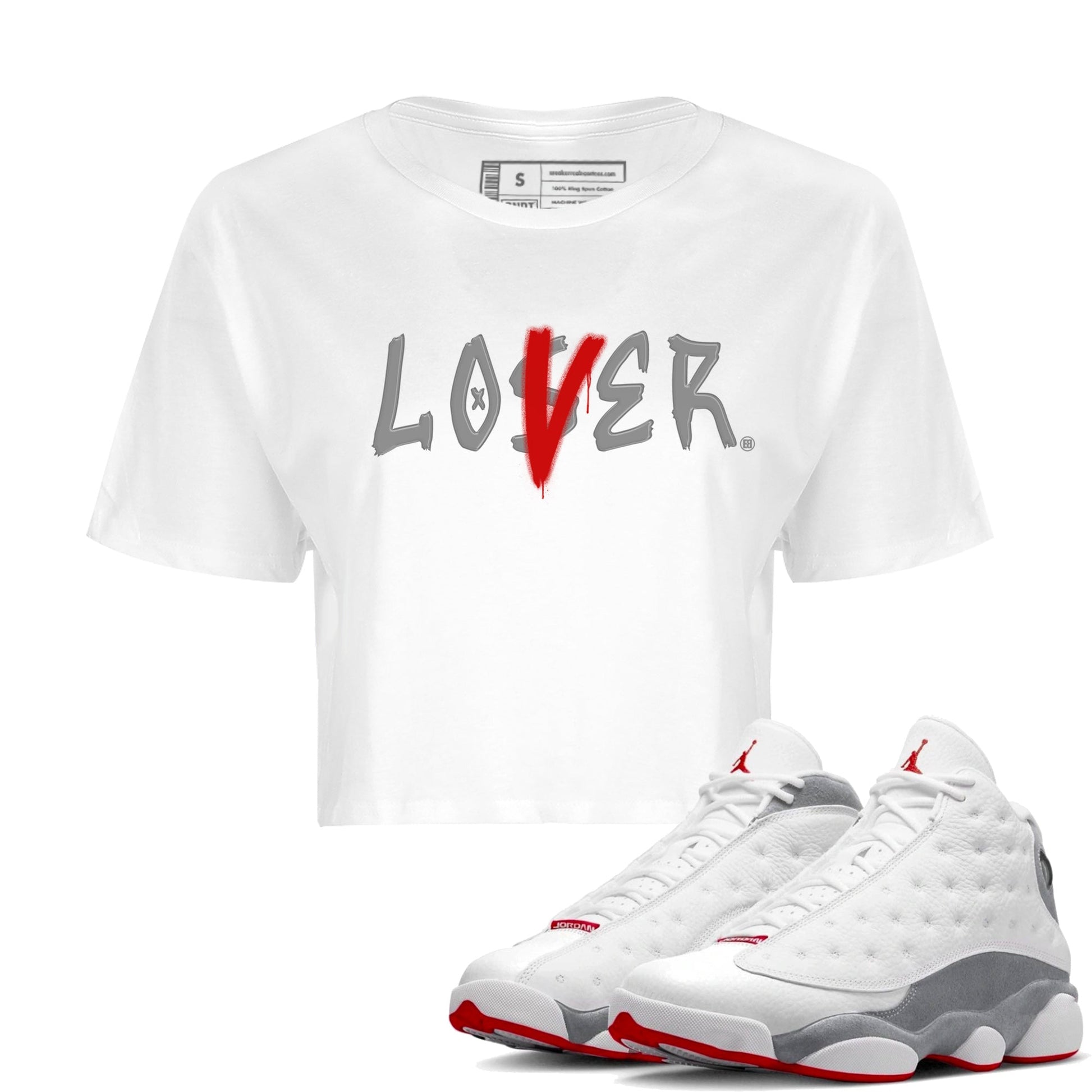 Air Jordan 13 Wolf Grey Sneaker Match Tees Loser Lover Sneaker Tees 13s Wolf Grey SNRT Sneaker Release Tees Women's Shirts White 1