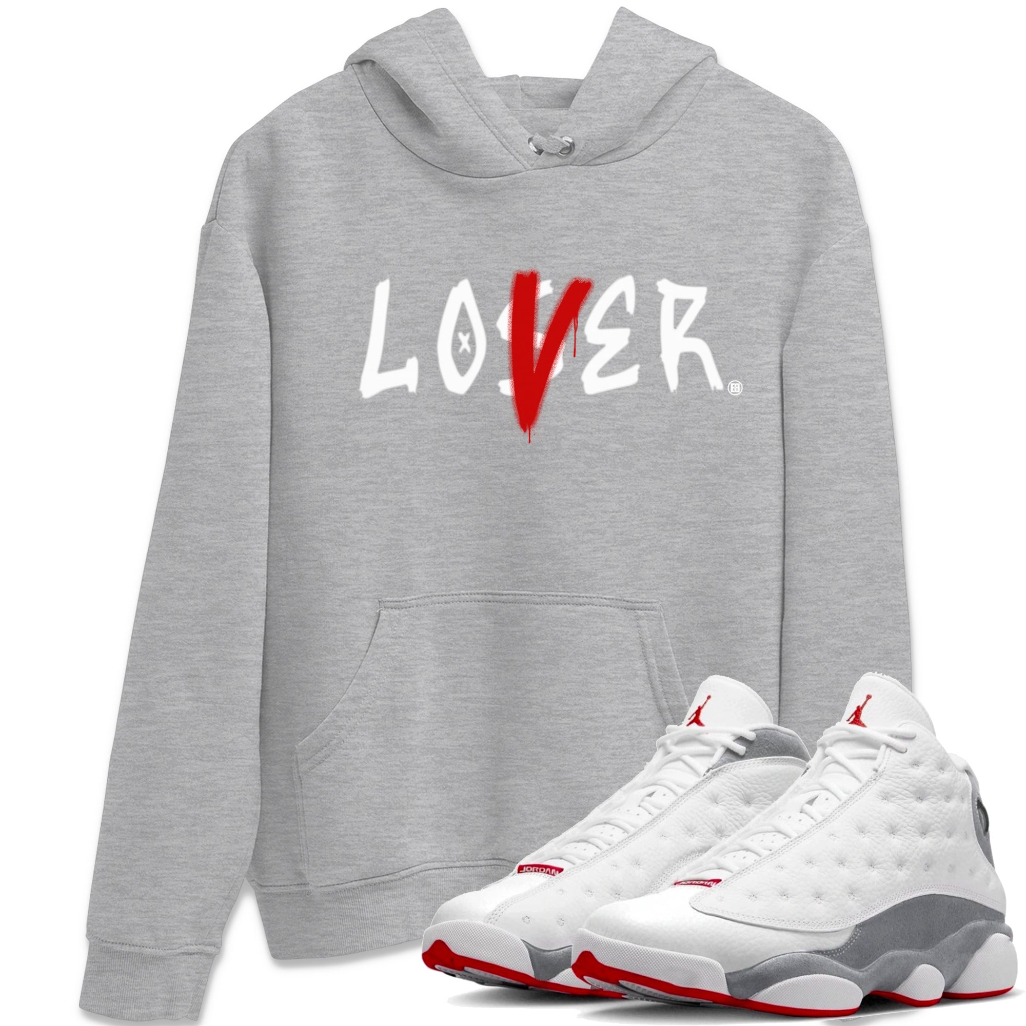 Air Jordan 13 Wolf Grey Sneaker Match Tees Loser Lover Sneaker Tees 13s Wolf Grey SNRT Sneaker Release Tees Unisex Shirts Heather Grey 1