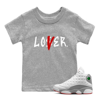 Air Jordan 13 Wolf Grey Sneaker Match Tees Loser Lover Sneaker Tees 13s Wolf Grey SNRT Sneaker Release Tees Kids Shirts Heather Grey 1