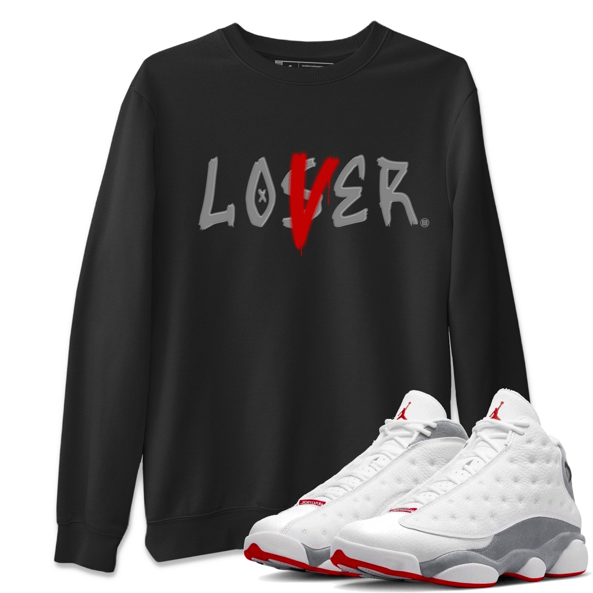 Air Jordan 13 Wolf Grey Sneaker Match Tees Loser Lover Sneaker Tees 13s Wolf Grey SNRT Sneaker Release Tees Unisex Shirts Black 1