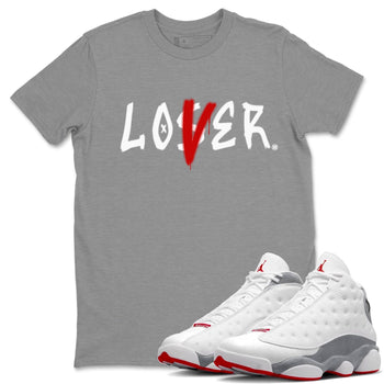 Air Jordan 13 Wolf Grey Sneaker Match Tees Loser Lover Sneaker Tees 13s Wolf Grey SNRT Sneaker Release Tees Unisex Shirts Heather Grey 1