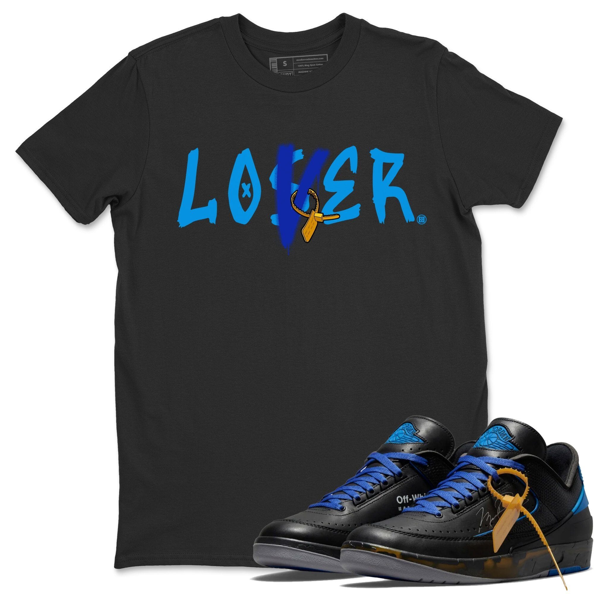 Jordan 2 OFF-WHITE Black Blue Sneaker Match Tees Loser Lover Sneaker Tees Jordan 2 OFF-WHITE Black Blue Sneaker Release Tees Unisex Shirts