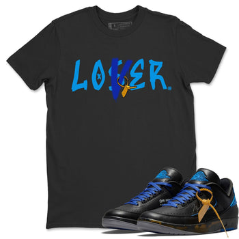 Jordan 2 OFF-WHITE Black Blue Sneaker Match Tees Loser Lover Sneaker Tees Jordan 2 OFF-WHITE Black Blue Sneaker Release Tees Unisex Shirts