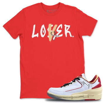 Jordan 2 OFF-WHITE Varsity Red Sneaker Match Tees Loser Lover Sneaker Tees Jordan 2 OFF-WHITE Varsity Red Sneaker Release Tees Unisex Shirts