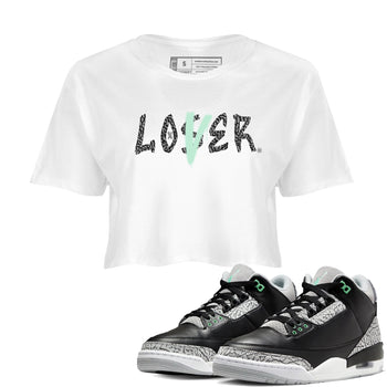 3s Green Glow shirt to match jordans Loser Lover sneaker tees Air Jordan 3 Retro Green Glow SNRT Sneaker Release Tees White 1 crop length shirt