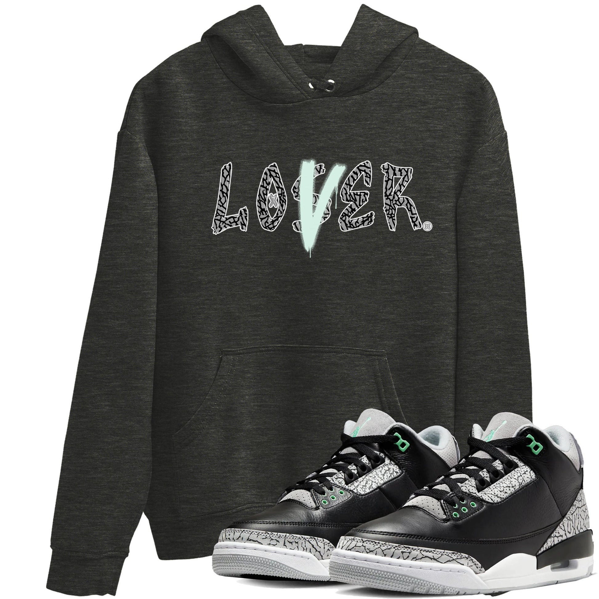 3s Green Glow shirt to match jordans Loser Lover sneaker tees Air Jordan 3 Retro Green Glow SNRT Sneaker Release Tees unisex cotton Charcoal Heather 1 crew neck shirt