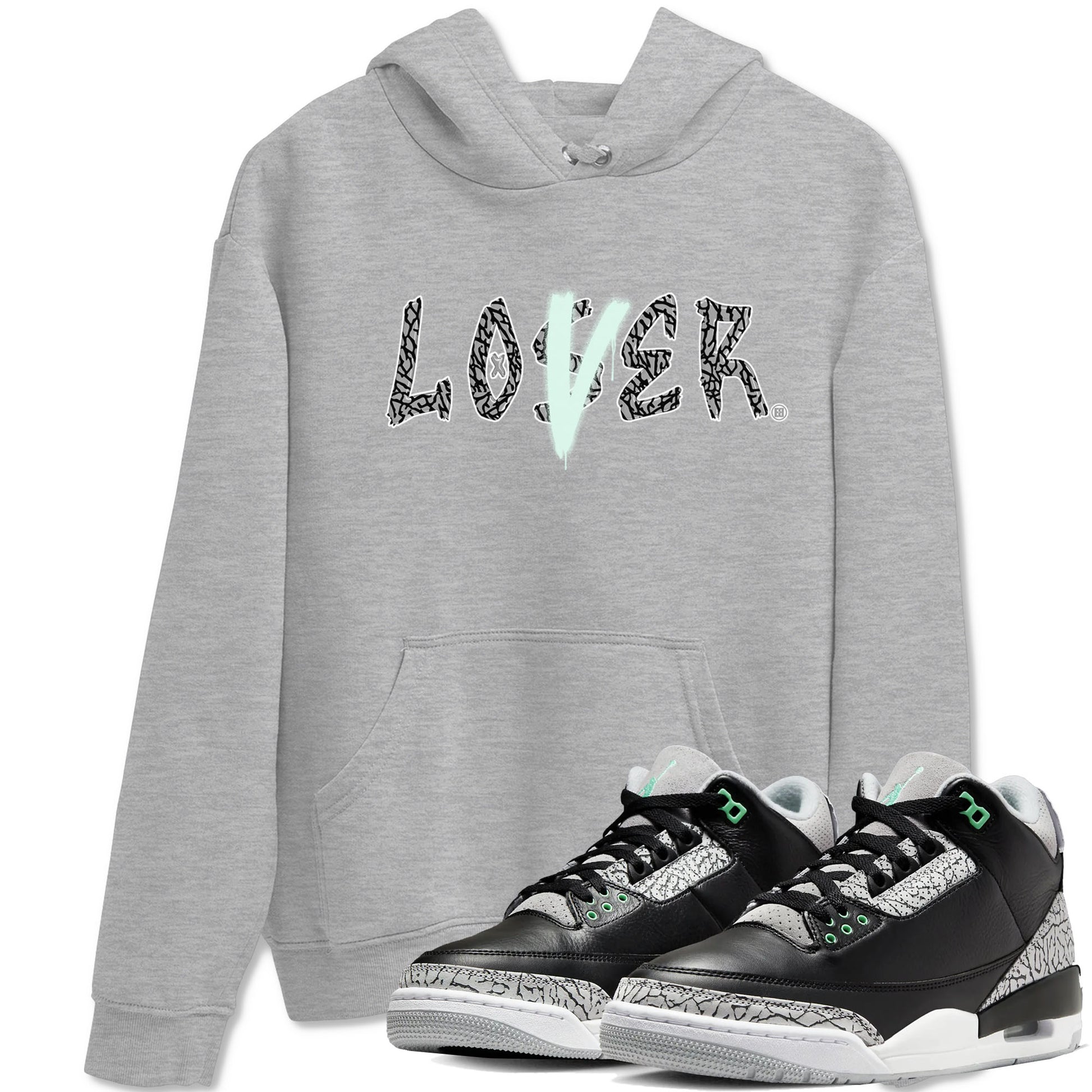 3s Green Glow shirt to match jordans Loser Lover sneaker tees Air Jordan 3 Retro Green Glow SNRT Sneaker Release Tees unisex cotton Heather Grey 1 crew neck shirt