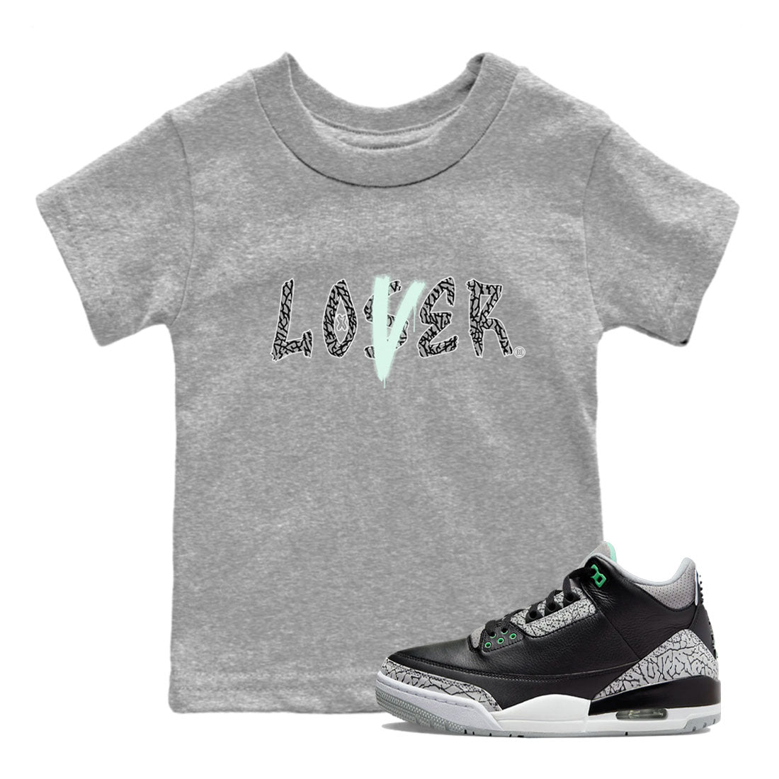3s Green Glow shirt to match jordans Loser Lover sneaker tees Air Jordan 3 Retro Green Glow SNRT sneaker release tees baby toddler Heather Grey 1 cotton Shirt