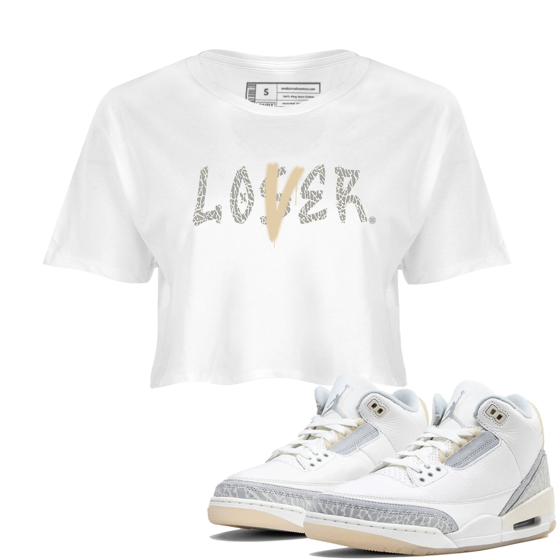 Air Jordan 3 Craft Ivory shirt to match jordans Loser Lover sneaker tees 3s Ivory SNRT Sneaker Release Tees White 1 crop length shirt