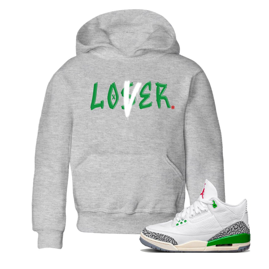 Air Jordan 3 Lucky Green Sneaker Match Tees Loser Lover Sneaker Tees Jordan 3 Retro Lucky Green Sneaker Release Tees Kids Shirts Heather Grey 1
