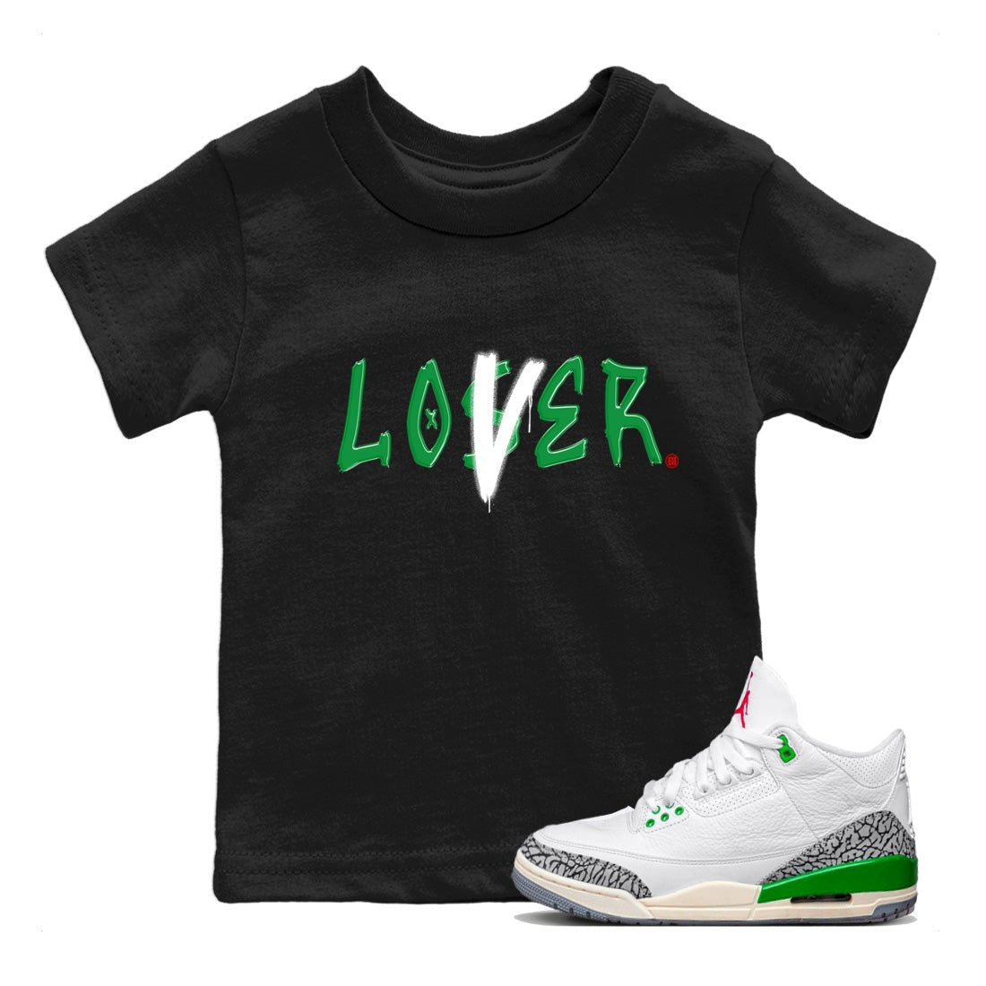 Air Jordan 3 Lucky Green Sneaker Match Tees Loser Lover Sneaker Tees Jordan 3 Retro Lucky Green Sneaker Release Tees Kids Shirts Black 1