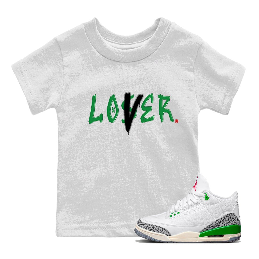 Air Jordan 3 Lucky Green Sneaker Match Tees Loser Lover Sneaker Tees Jordan 3 Retro Lucky Green Sneaker Release Tees Kids Shirts White 1