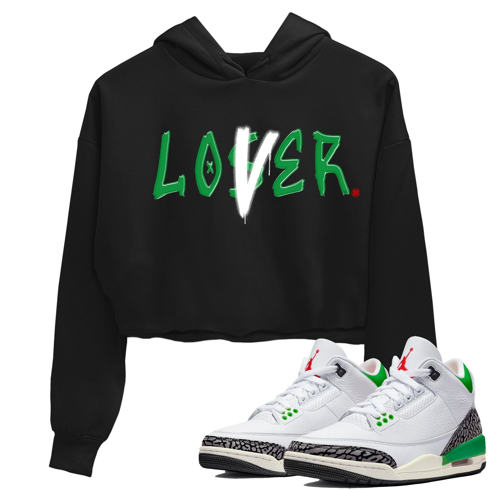 Air Jordan 3 Lucky Green Sneaker Match Tees Loser Lover Sneaker Tees Jordan 3 Retro Lucky Green Sneaker Release Tees Women's Shirts Black 1