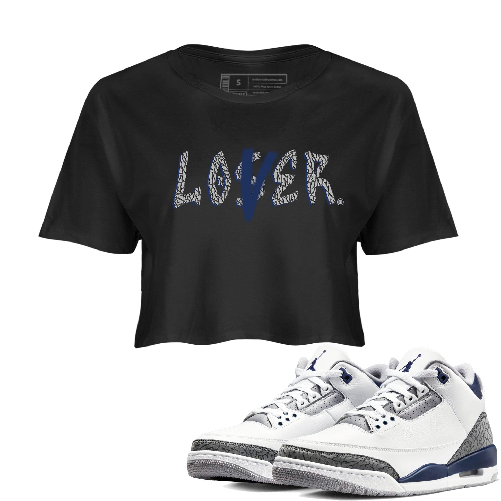Air Jordan 3 Midnight Navy shirt to match jordans Loser Lover sneaker tees AJ3 Midnight Navy SNRT Sneaker T Shirt  Black 1 crop length shirt