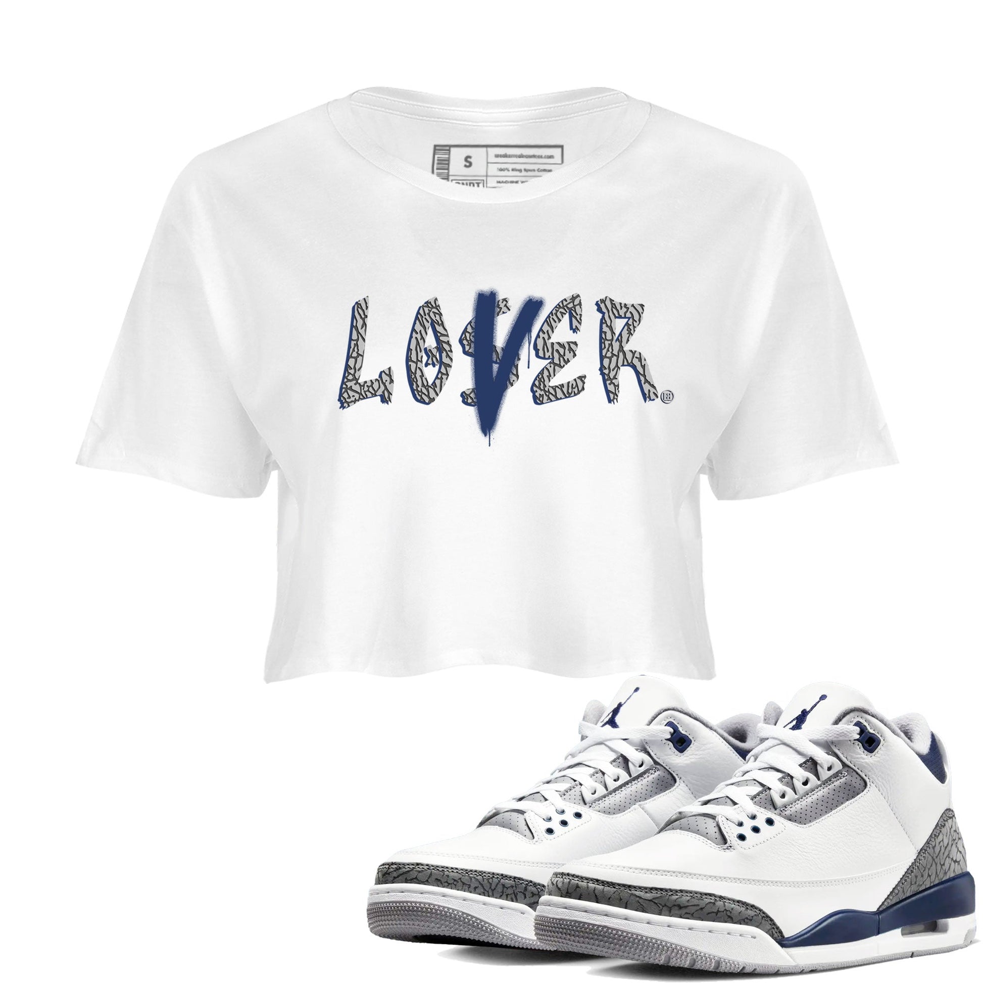 Air Jordan 3 Midnight Navy shirt to match jordans Loser Lover sneaker tees AJ3 Midnight Navy SNRT Sneaker T Shirt  White 1 crop length shirt