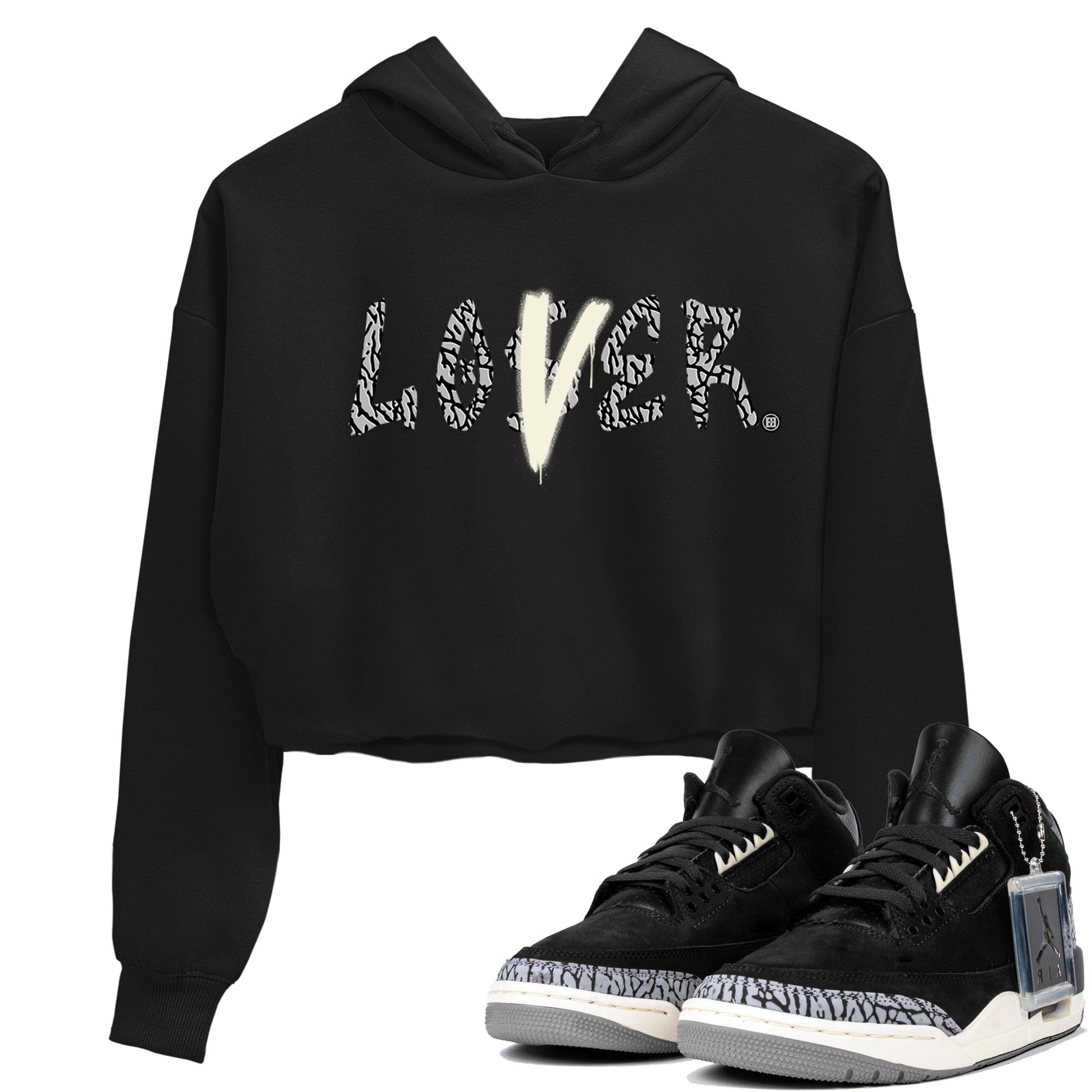 AJ3 Retro Off Noir shirt to match jordans Loser Lover sneaker tees Air Jordan 3 Off Noir SNRT Sneaker Tees Casual Crew Neck T-Shirt Black 1 Crop T-Shirt