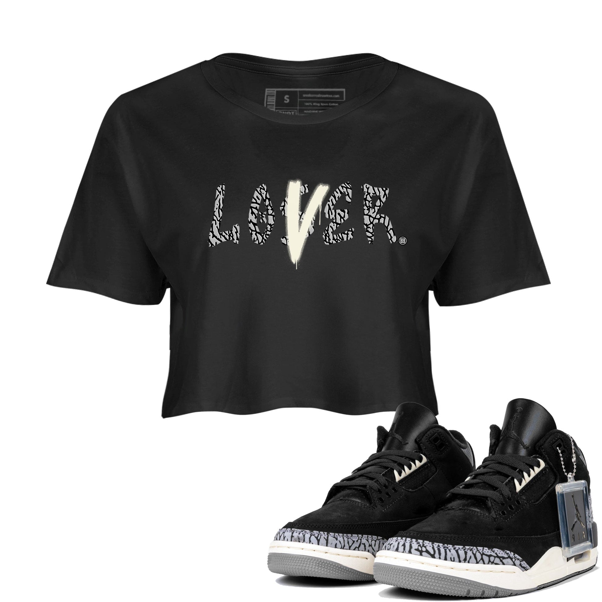 AJ3 Retro Off Noir shirt to match jordans Loser Lover sneaker tees Air Jordan 3 Off Noir SNRT Sneaker Tees Casual Crew Neck T-Shirt Black 1 Crop T-Shirt