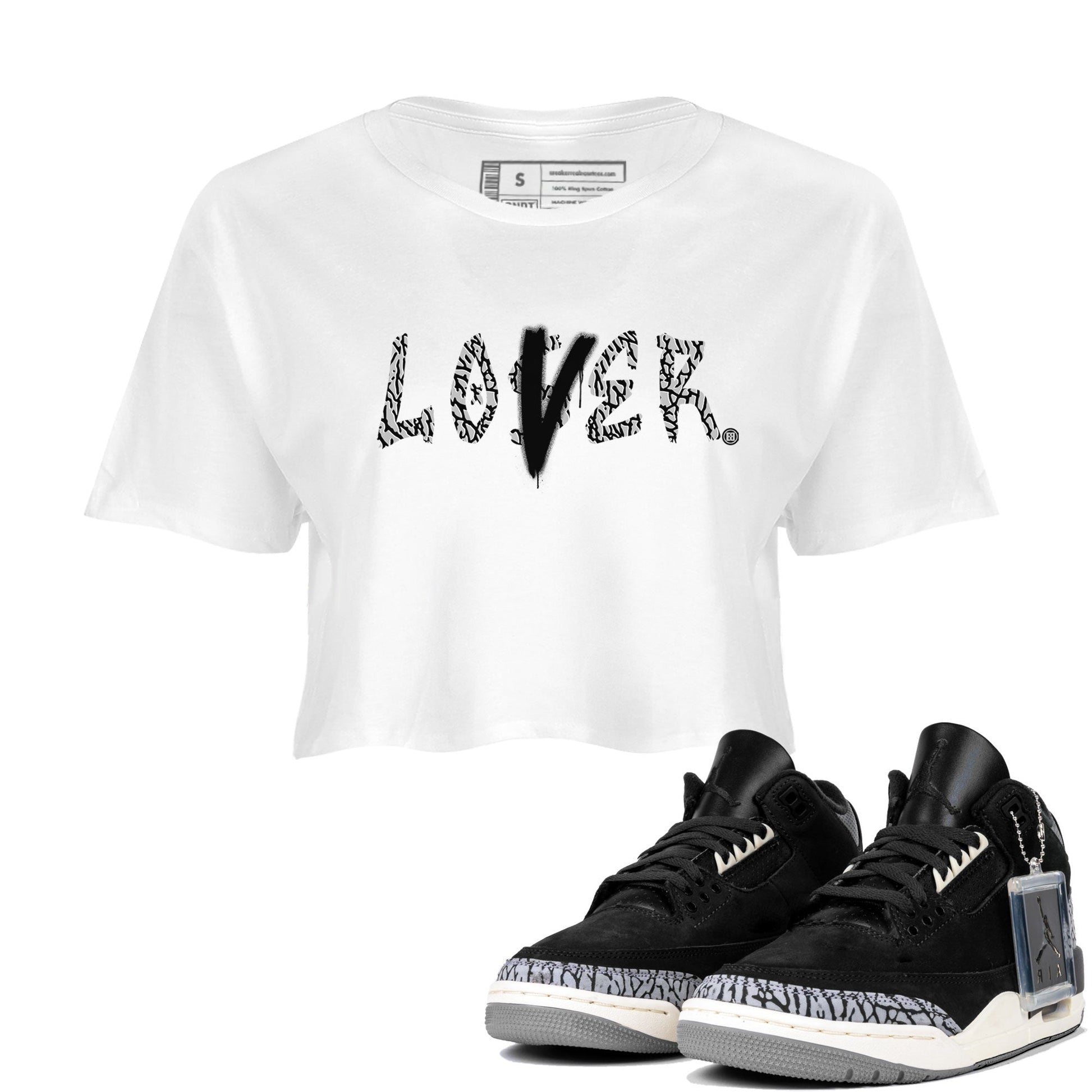 AJ3 Retro Off Noir shirt to match jordans Loser Lover sneaker tees Air Jordan 3 Off Noir SNRT Sneaker Tees Casual Crew Neck T-Shirt White 1 Crop T-Shirt