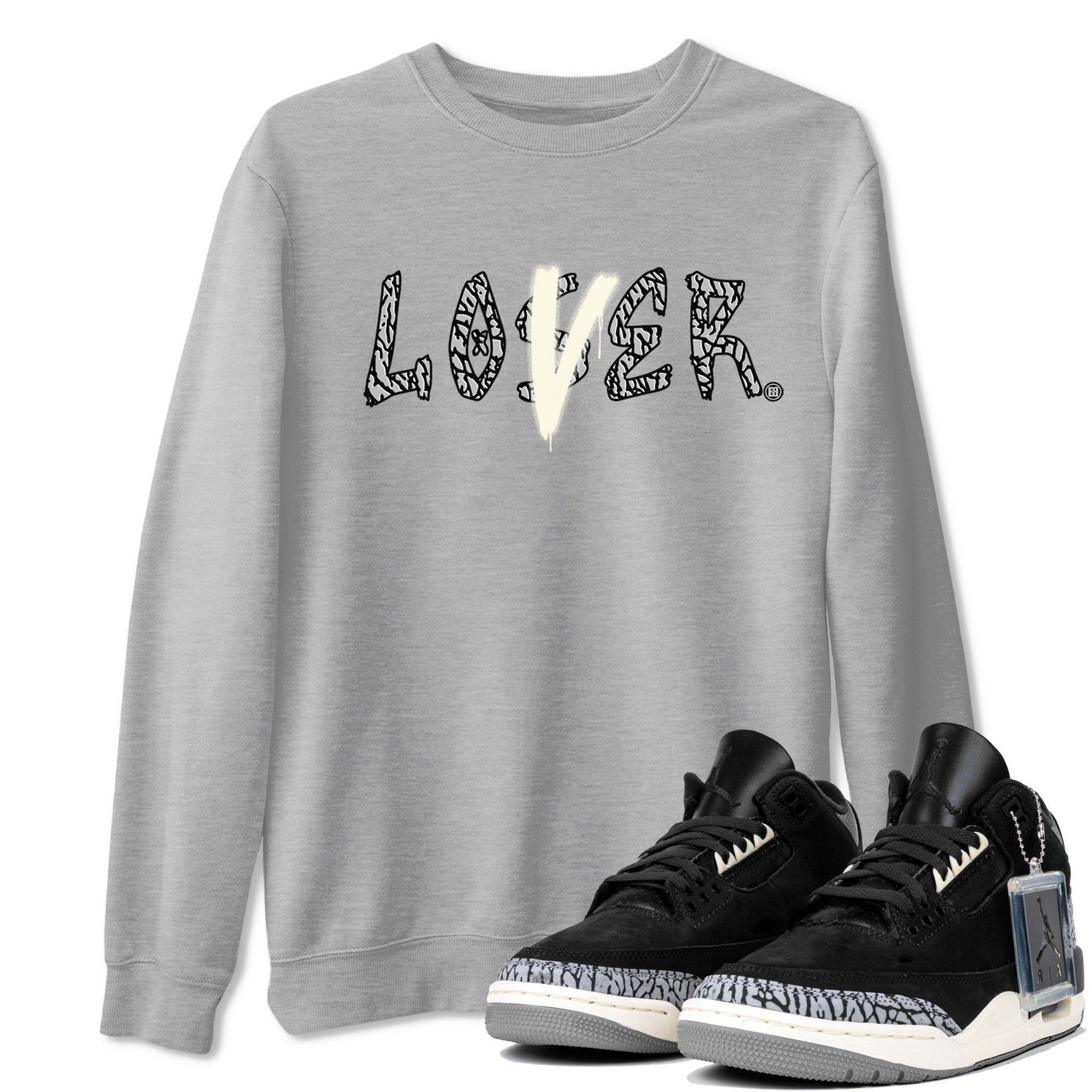 AJ3 Retro Off Noir shirt to match jordans Loser Lover sneaker tees Air Jordan 3 Off Noir SNRT Sneaker Tees Casual Crew Neck T-Shirt Unisex Heather Grey 1 T-Shirt